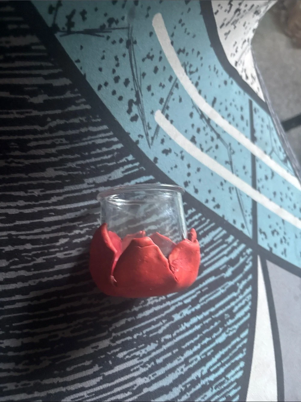 Handcrafted Clay Decorated Glass Holder with rose petal accents